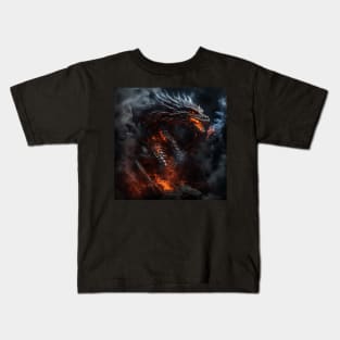 Scary Dragon With Fire and Smoke Kids T-Shirt